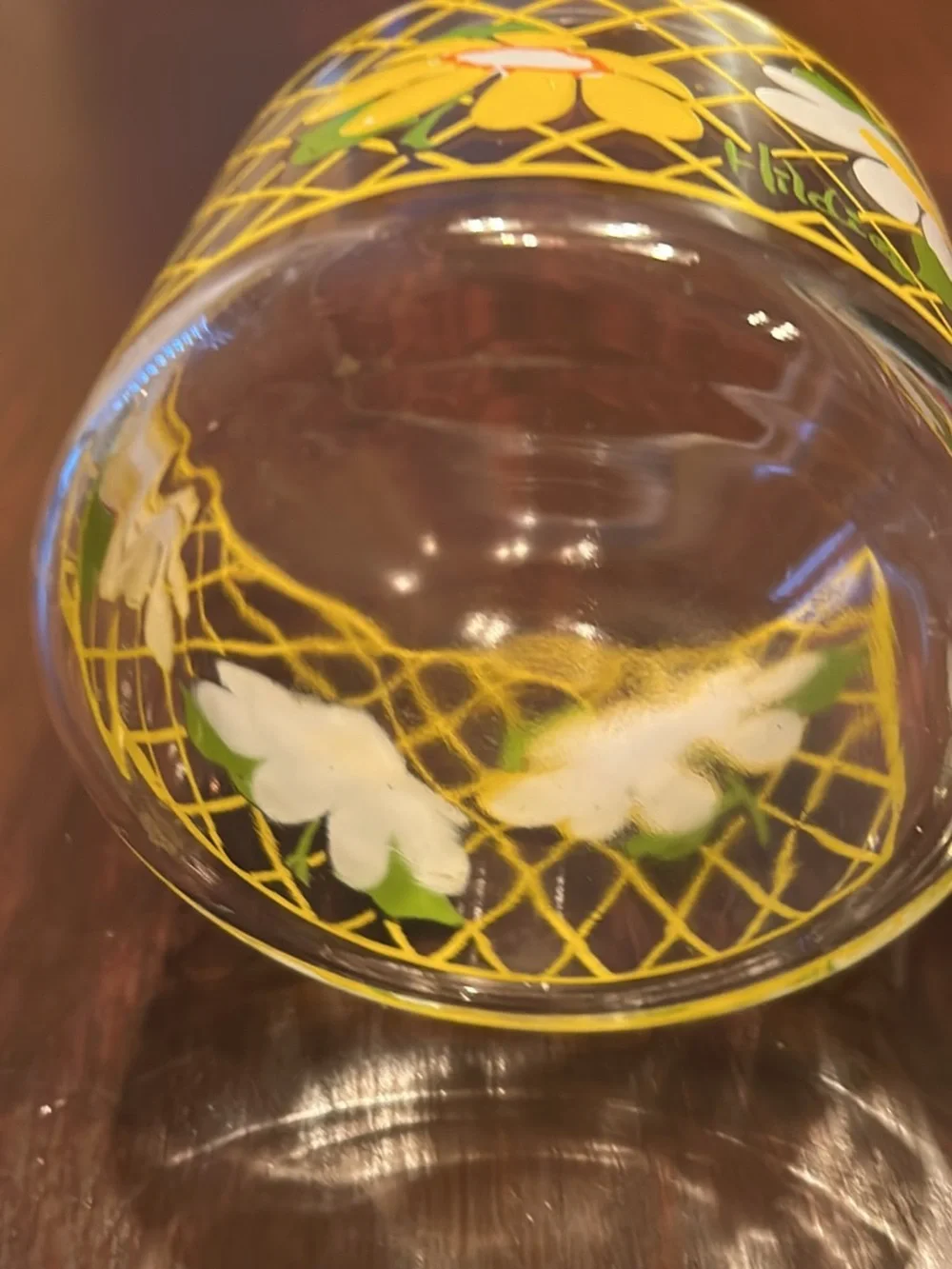 Vintage Hildie Daisy glass canister jar with lid 6 in tall